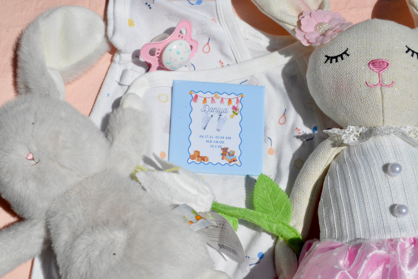 Personalized newborn footprint magnet with baby birth stats