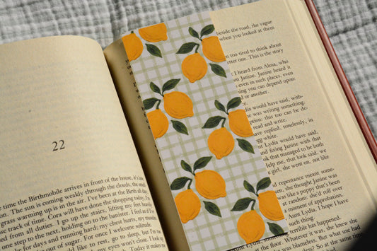 Double-sided linen bookmark printed on premium linen cardstock, available with rounded or square corners.
