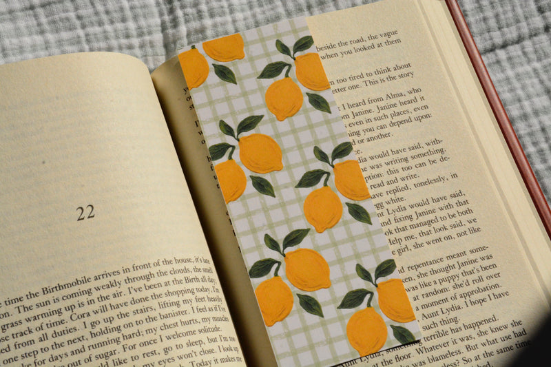 Double-sided linen bookmark printed on premium linen cardstock, available with rounded or square corners.
