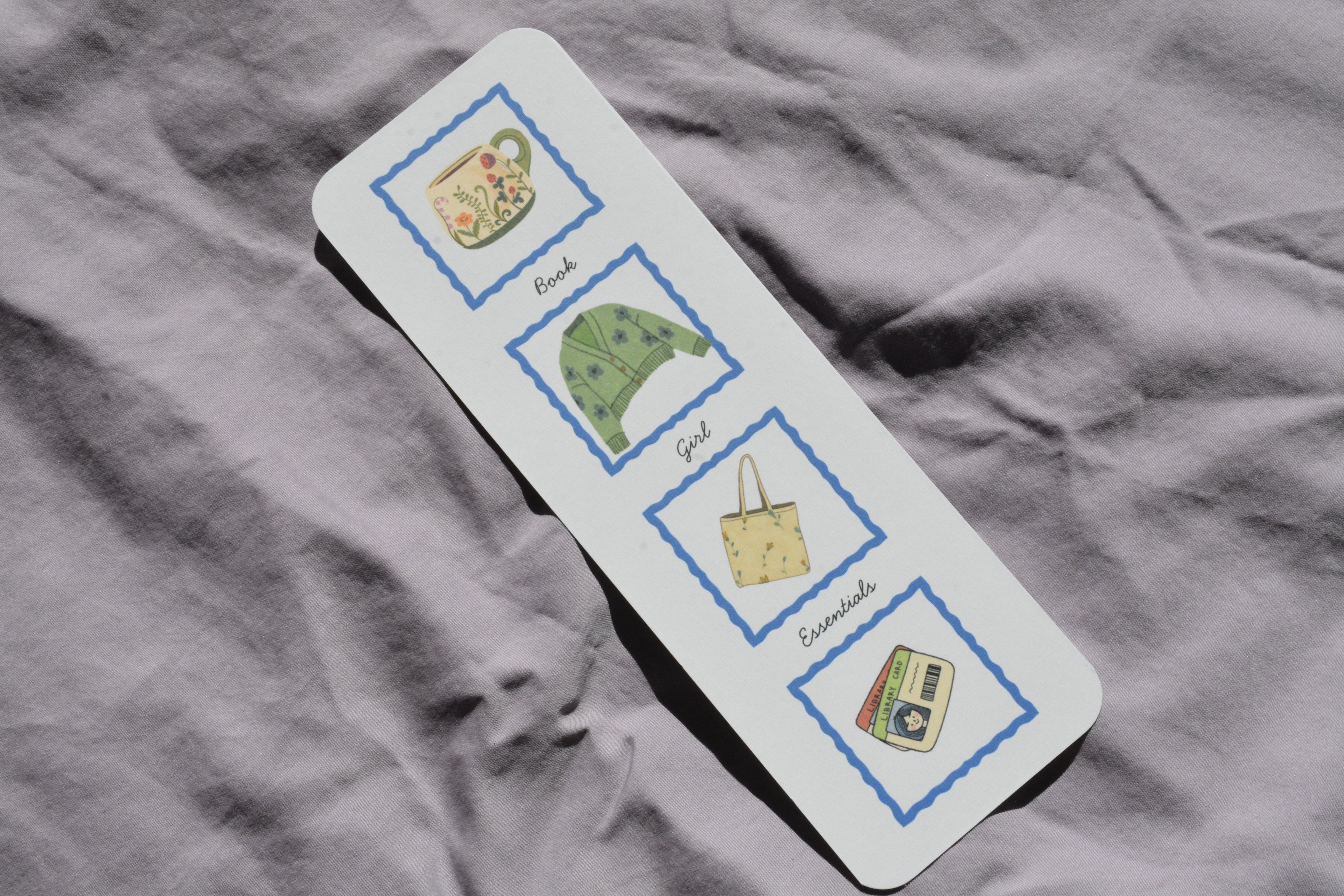 Book Girl Essentials Linen Bookmark | Double-Sided Book Lover Bookmark