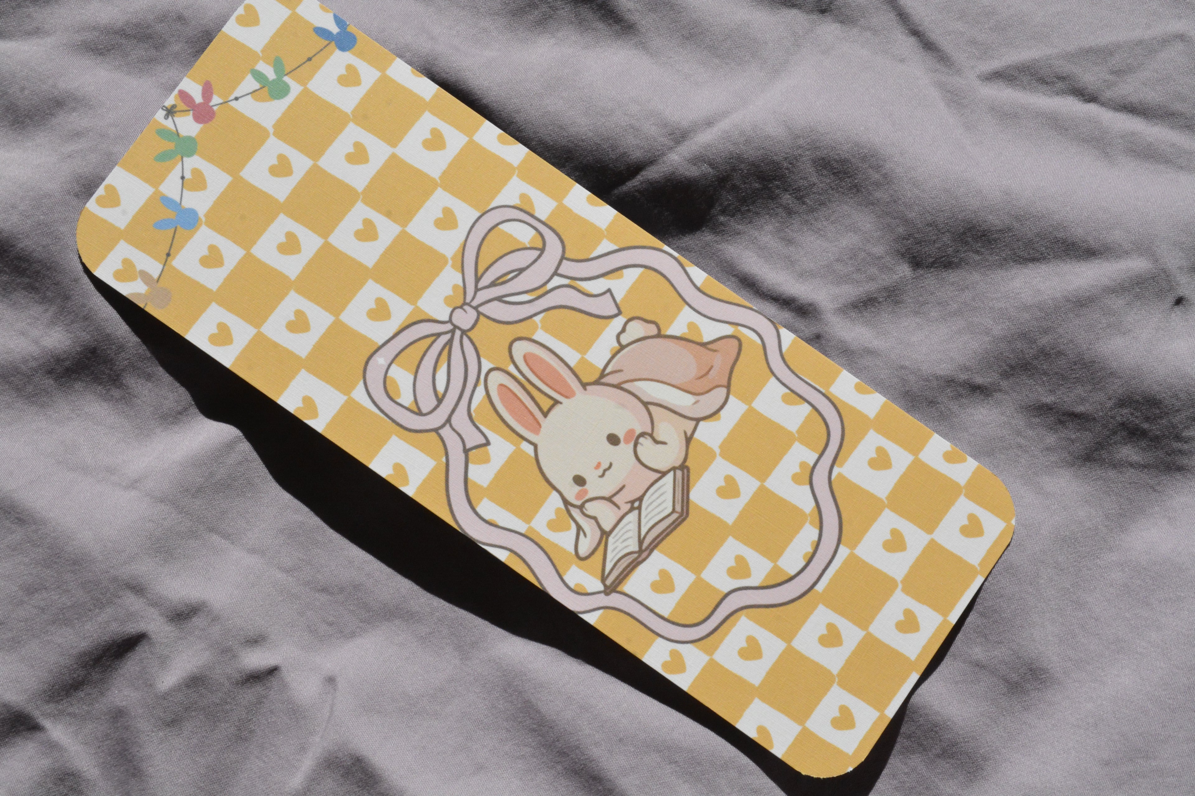 Reading Bunny Linen Bookmark | Double-Sided Oversized Bookmark