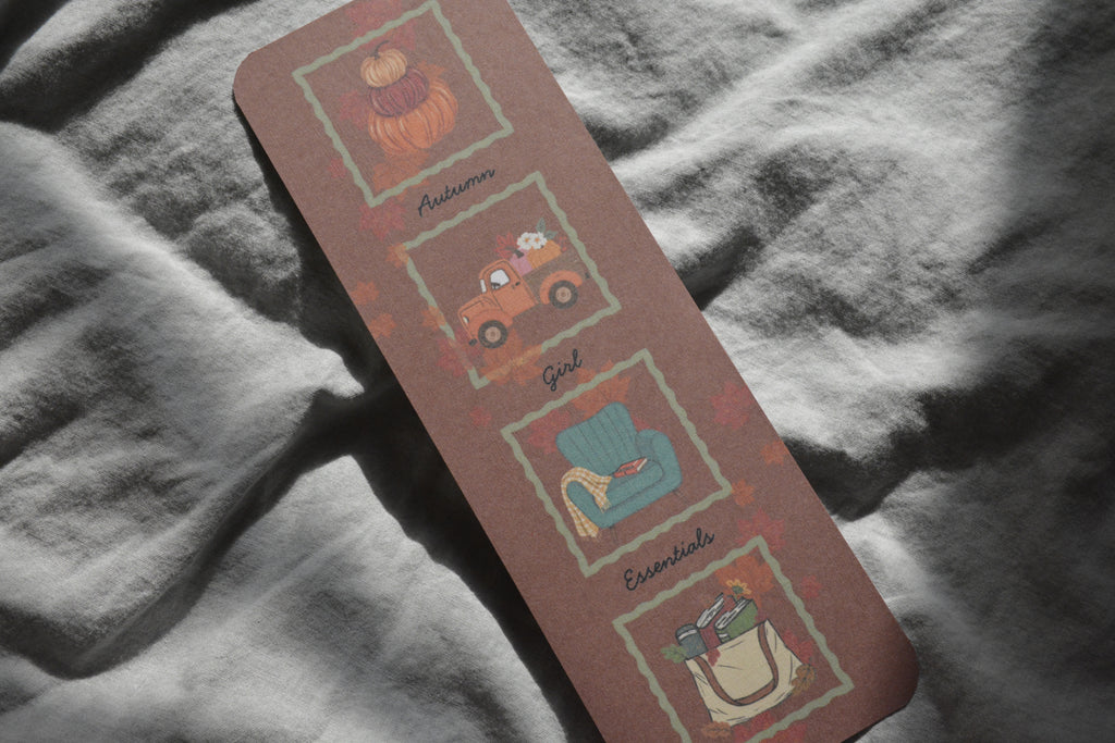 Autumn Girl Essentials Linen Bookmark | Double-Sided Book Lover Bookmark