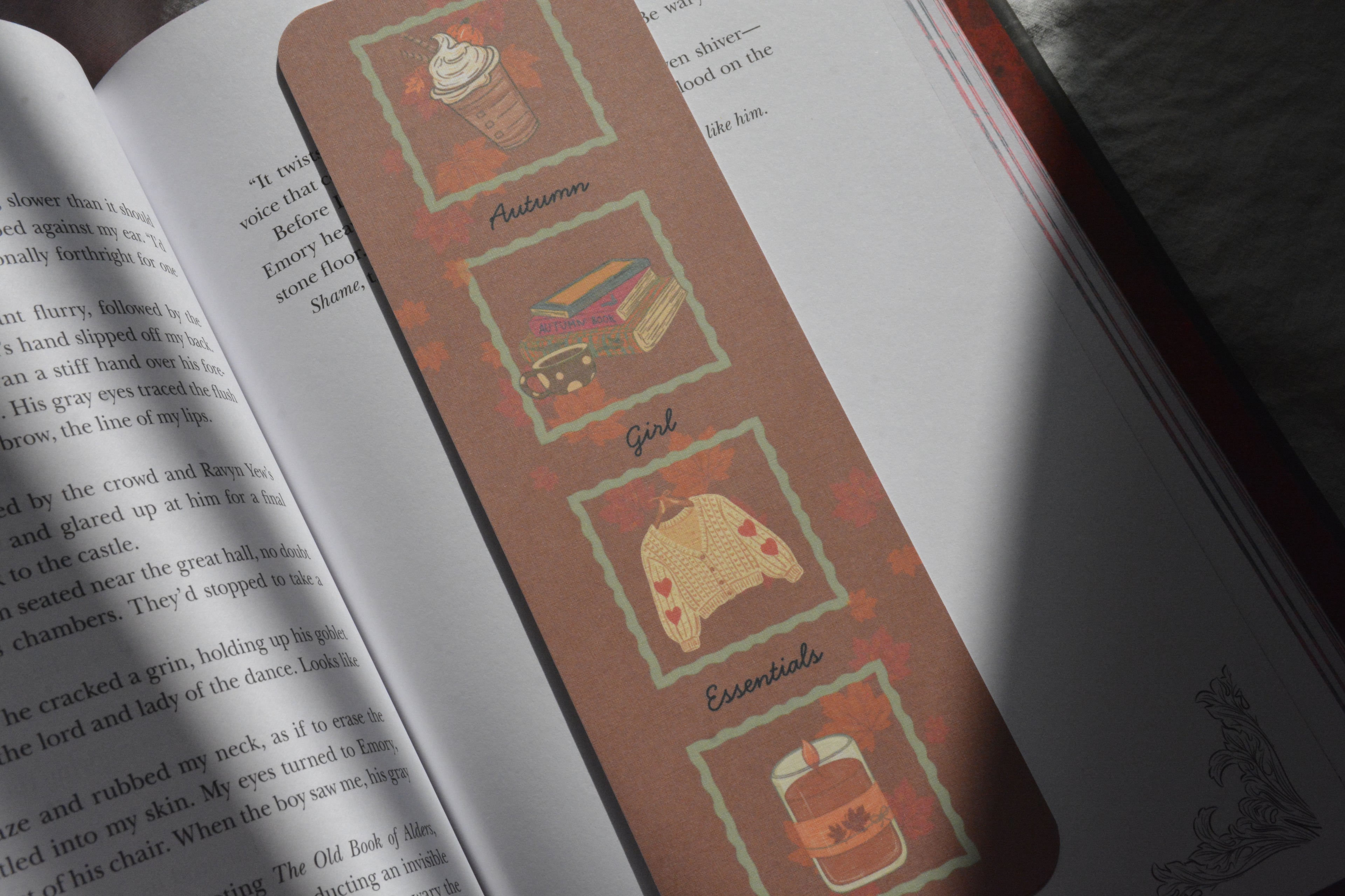 Autumn Girl Essentials Linen Bookmark | Double-Sided Book Lover Bookmark