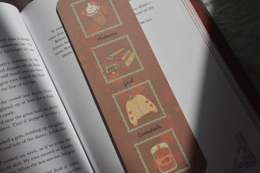 Autumn Girl Essentials Linen Bookmark | Double-Sided Book Lover Bookmark
