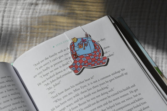 Cozy winter magnetic bookmark with glossy laminate finish, strong magnetic closure for books and journals
