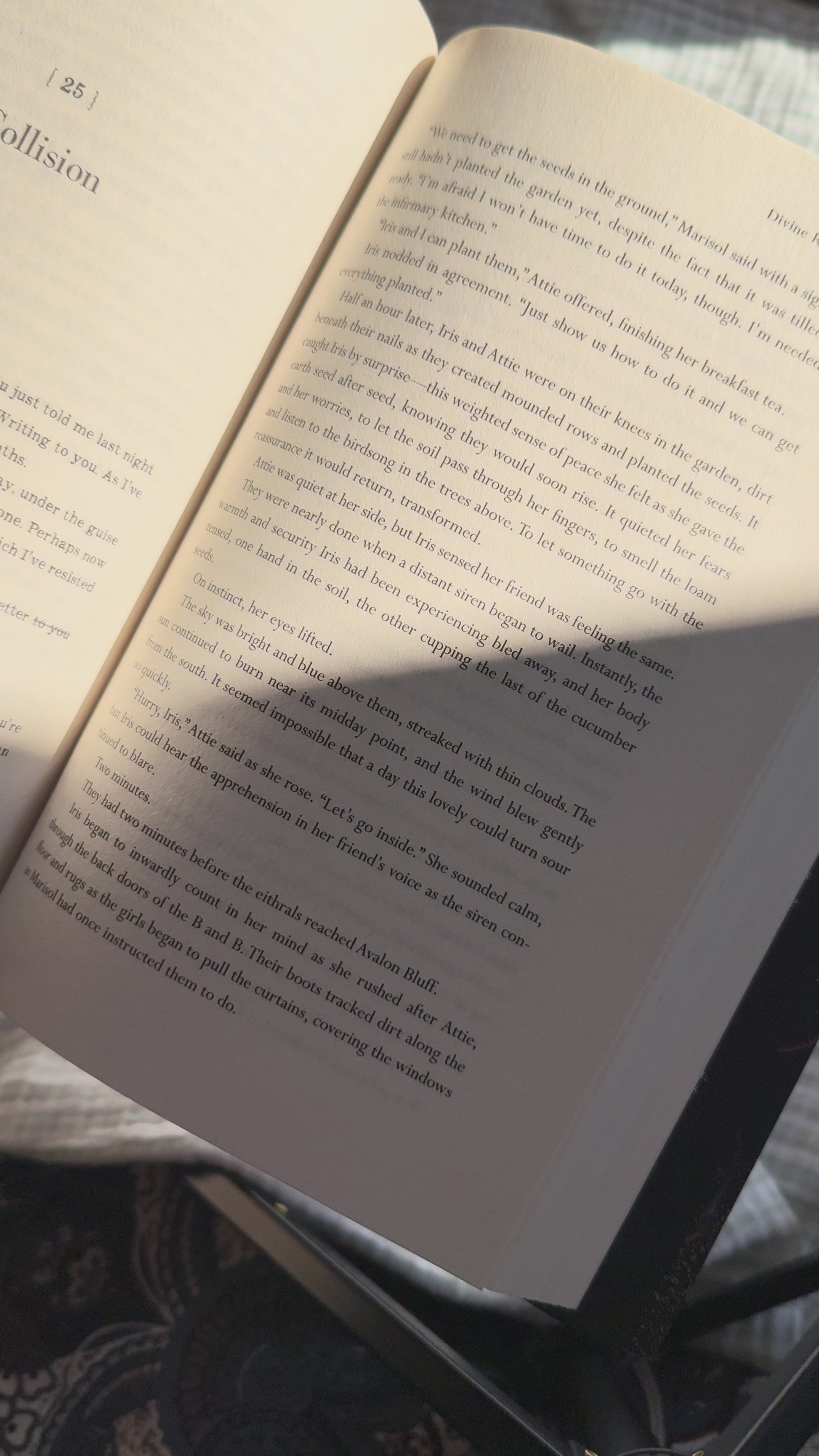 Video showcasing the oversized "A Little Escape" linen bookmark with its vintage toile pattern and premium linen texture while reading.