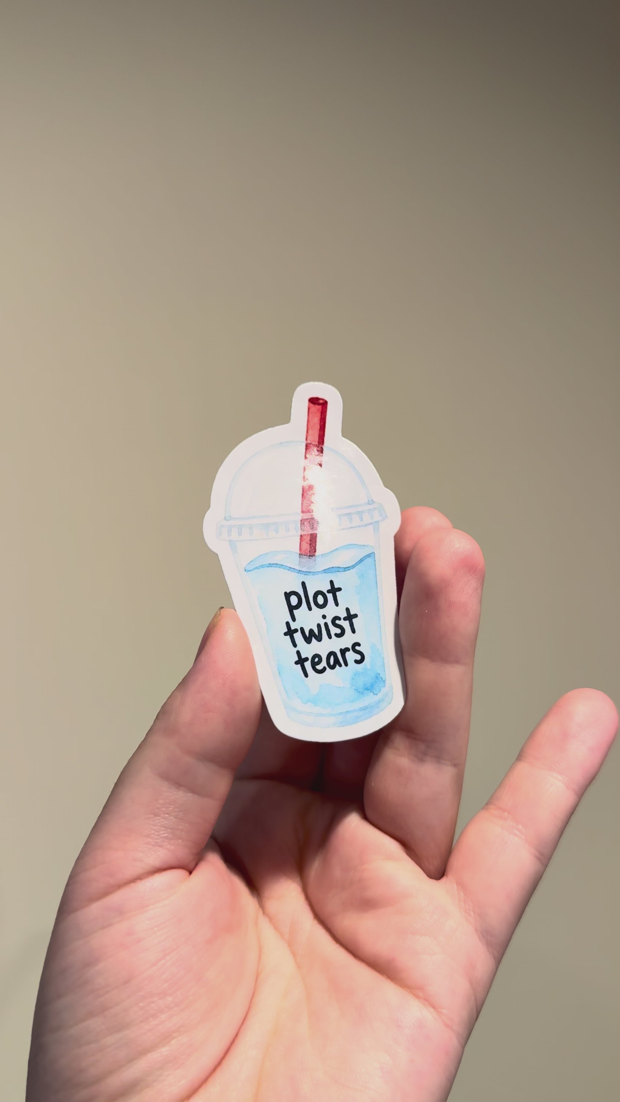 Plot Twist tears sticker showcased from different angles